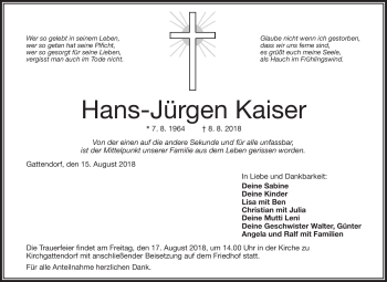 Traueranzeige von Hans-Jürgen Kaiser von Frankenpost