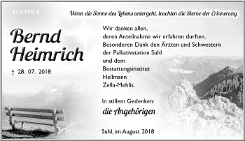 Traueranzeige von Bernd Heimrich von Südthüringer Presse