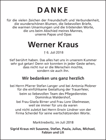 Traueranzeige von Werner Kraus von Frankenpost