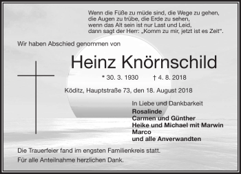 Traueranzeige von Heinz Knörnschild von Frankenpost