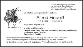 Traueranzeige von Alfred Findeiß von Frankenpost
