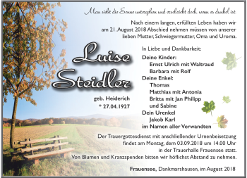 Traueranzeige von Luise Steidler von Südthüringer Presse