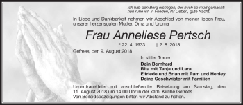Traueranzeige von Anneliese Pertsch von Frankenpost