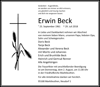 Traueranzeige von Erwin Beck von Frankenpost