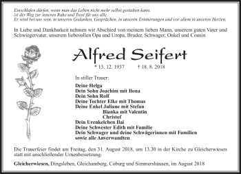 Traueranzeige von Alfred Seifert von Südthüringer Presse