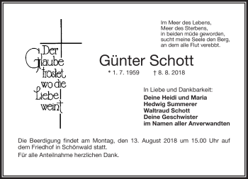Traueranzeige von Günter Schott von Frankenpost