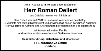 Traueranzeige von Roman Dellert von Neue Presse Coburg