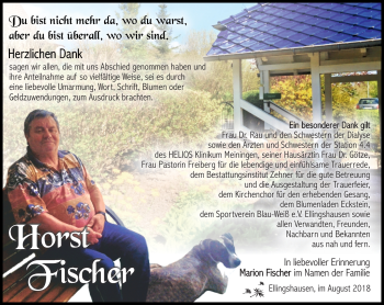 Traueranzeige von Horst Fischer von Südthüringer Presse