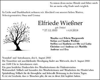 Traueranzeige von Elfriede Wießner von Neue Presse Coburg