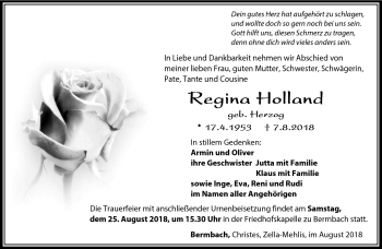 Traueranzeige von Regina Holland von Südthüringer Presse