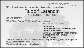 Traueranzeige von Rudolf Latendin von Frankenpost
