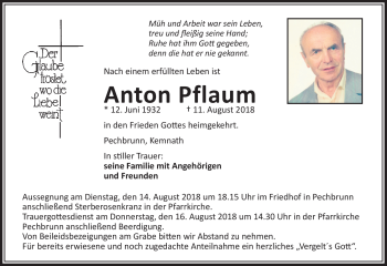 Traueranzeige von Anton Pflaum von Frankenpost