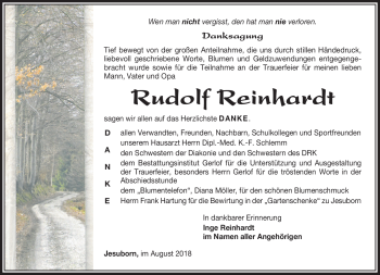Traueranzeige von Rudolf Reinhardt von Südthüringer Presse
