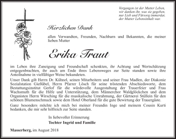 Traueranzeige von Erika Traut von Südthüringer Presse