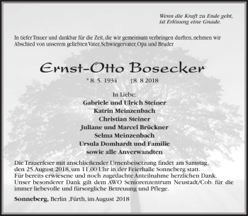 Traueranzeige von Ernst-Otto Bosecker von Südthüringer Presse