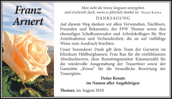 Traueranzeige von Franz Arnert von Südthüringer Presse