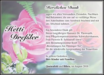 Traueranzeige von Hetti Dreßler von Südthüringer Presse