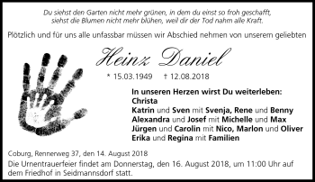 Traueranzeige von Heinz Daniel von Neue Presse Coburg