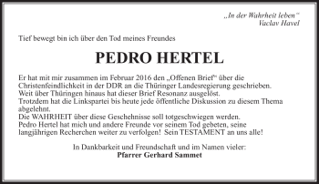 Traueranzeige von Pedro Sammet von Südthüringer Presse