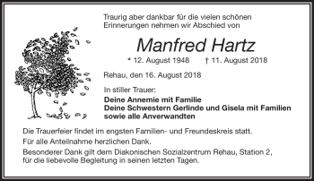 Traueranzeige von Manfred Hartz von Frankenpost