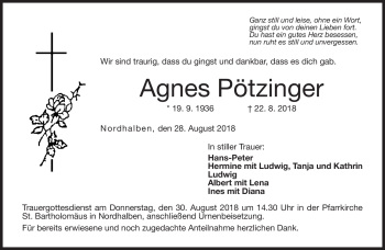 Traueranzeige von Agnes Pötzinger von Neue Presse Coburg