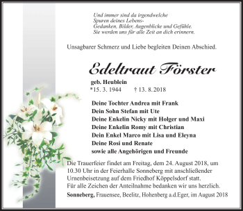 Traueranzeige von Edeltraut Förster von Südthüringer Presse