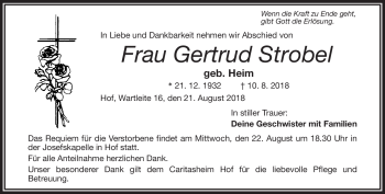 Traueranzeige von Gertrud Strobel von Frankenpost