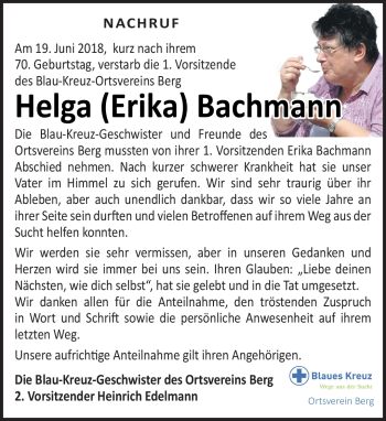 Traueranzeige von Helga Bachmann von Frankenpost