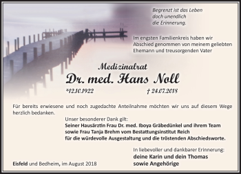 Traueranzeige von Dr. Med Hans Noll von Südthüringer Presse