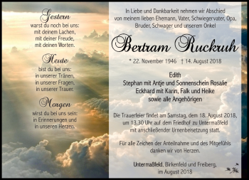Traueranzeige von Horst-Bertram Ruckruh von Südthüringer Presse