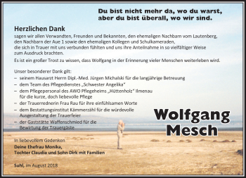 Traueranzeige von Wolfgang Mesch von Südthüringer Presse