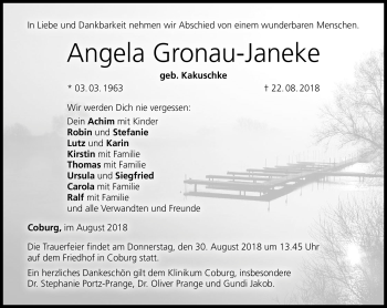 Traueranzeige von Angela Gronau-Janeke von Neue Presse Coburg