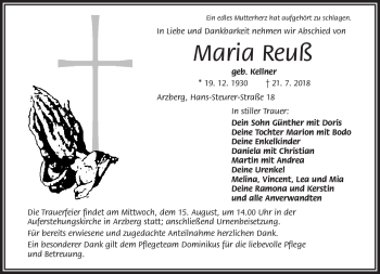 Traueranzeige von Maria Reuß von Frankenpost