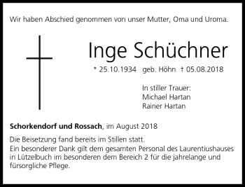 Traueranzeige von Inge Schüchner von Neue Presse Coburg