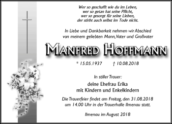 Traueranzeige von Manfred Hoffmann von Südthüringer Presse