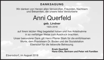Traueranzeige von Anni Querfeld von Neue Presse Coburg