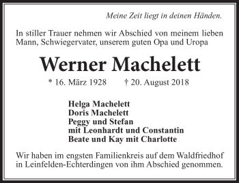 Traueranzeige von Werner Machelett von Südthüringer Presse