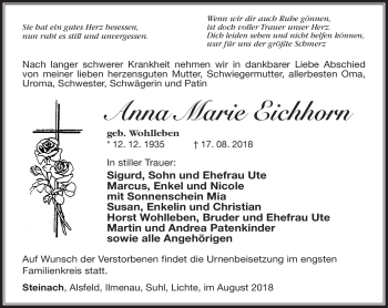 Traueranzeige von Anna Marie Eichhorn von Südthüringer Presse