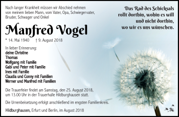 Traueranzeige von Manfred Vogel von Südthüringer Presse