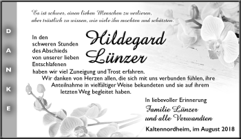 Traueranzeige von Hildegard Lünzer von Südthüringer Presse