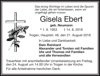 Traueranzeige von Gisela Ebert von Frankenpost
