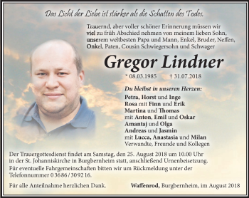 Traueranzeige von Lindner Georg von Südthüringer Presse