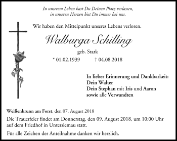 Traueranzeige von Walburga Schilling von Neue Presse Coburg