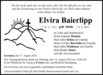 Traueranzeige von Elvira Baierlipp von Neue Presse Coburg