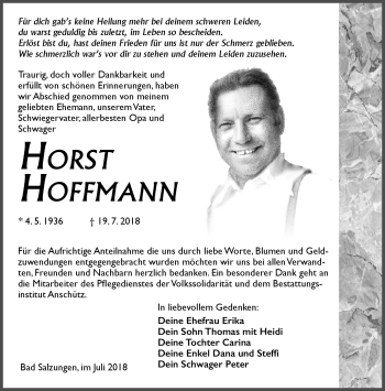 Traueranzeige von Horst Hoffmann von Südthüringer Presse