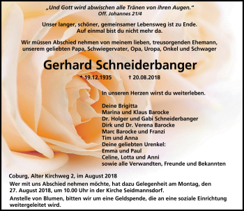 Traueranzeige von Gerhard Schneider von Neue Presse Coburg