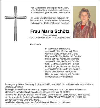 Traueranzeige von Maria Schötz von Frankenpost