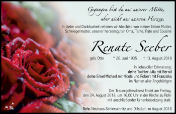 Traueranzeige von Renate Seeber von Südthüringer Presse