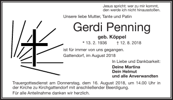 Traueranzeige von Gerdi Penning von Frankenpost