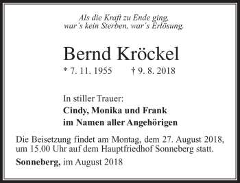 Traueranzeige von Bernd Kröckel von Südthüringer Presse